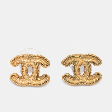 Chanel Gold Tone Twist Detail CC Stud Earrings