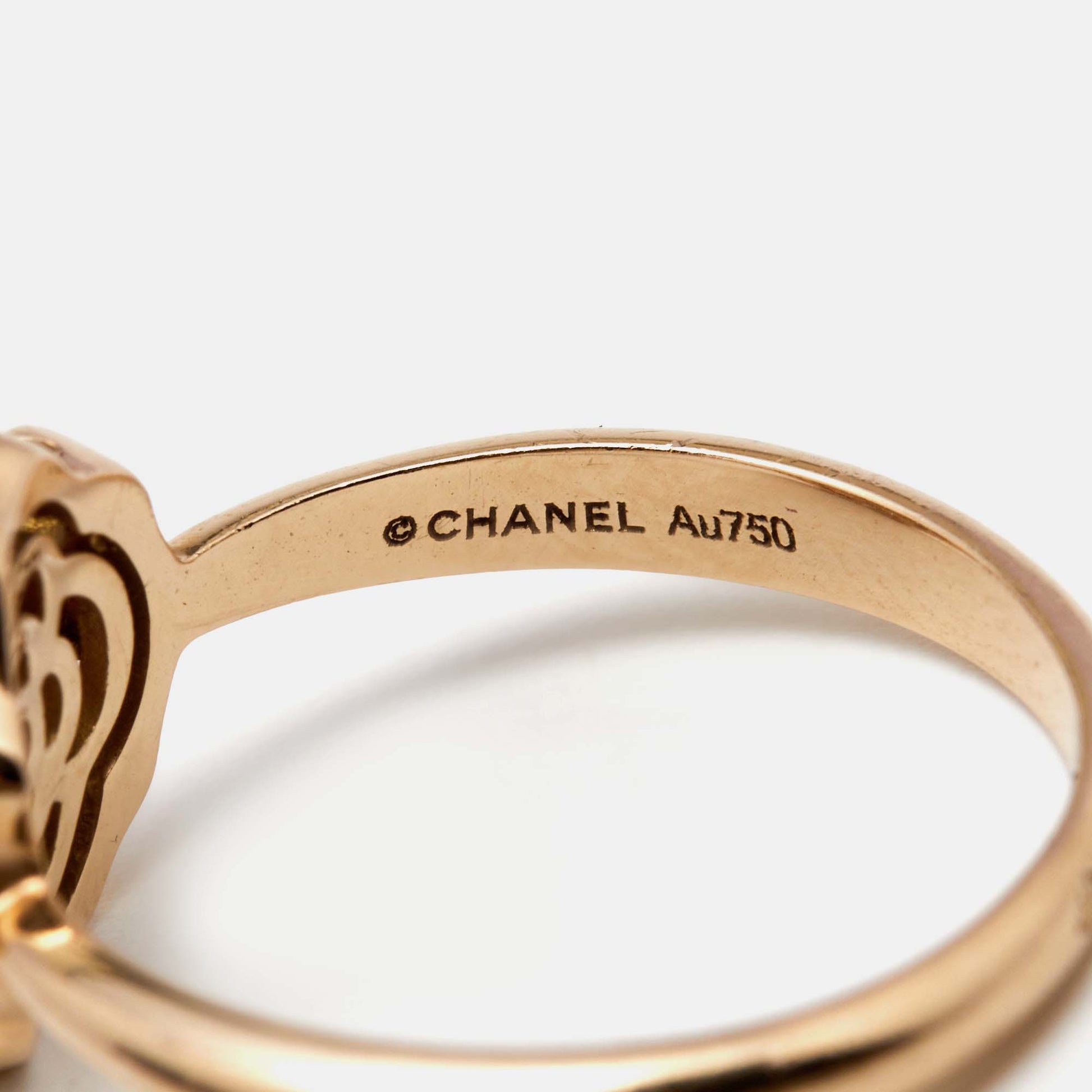 Chanel Extrait de Camellia Diamond 18k Rose Gold Ring Size 52 Chanel