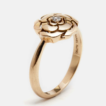 Chanel Extrait de Camellia Diamond 18k Rose Gold Ring Size 52