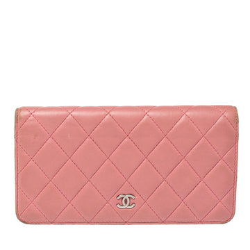 Chanel Pink Quilted Leather L Yen Continental Wallet