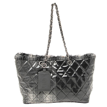 Chanel Grey Quilted Vinyl and Tweed Funny Patchwork Tote