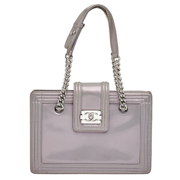 Chanel Iridescent Grey Patent Leather Boy Flap Shopper Tote