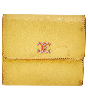 CHANEL Yellow Leather Trifold Wallet
