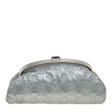 Chanel Metallic Grey Embroidered Leather Frame Clutch