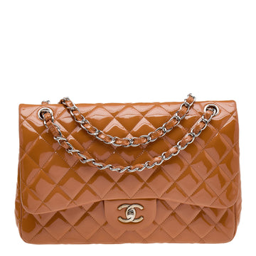 Chanel Burnt Orange Quilted Patent Leather Jumbo Classic Double Flap Bag