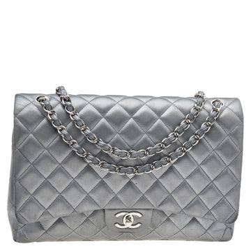 Chanel Grey Quilted Leather Maxi Classic Single Flap Bag