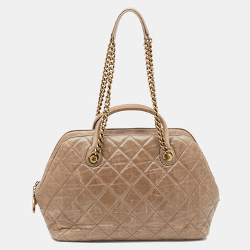 Chanel Dark Beige Quilted Leather Castle Rock Bowling Bag