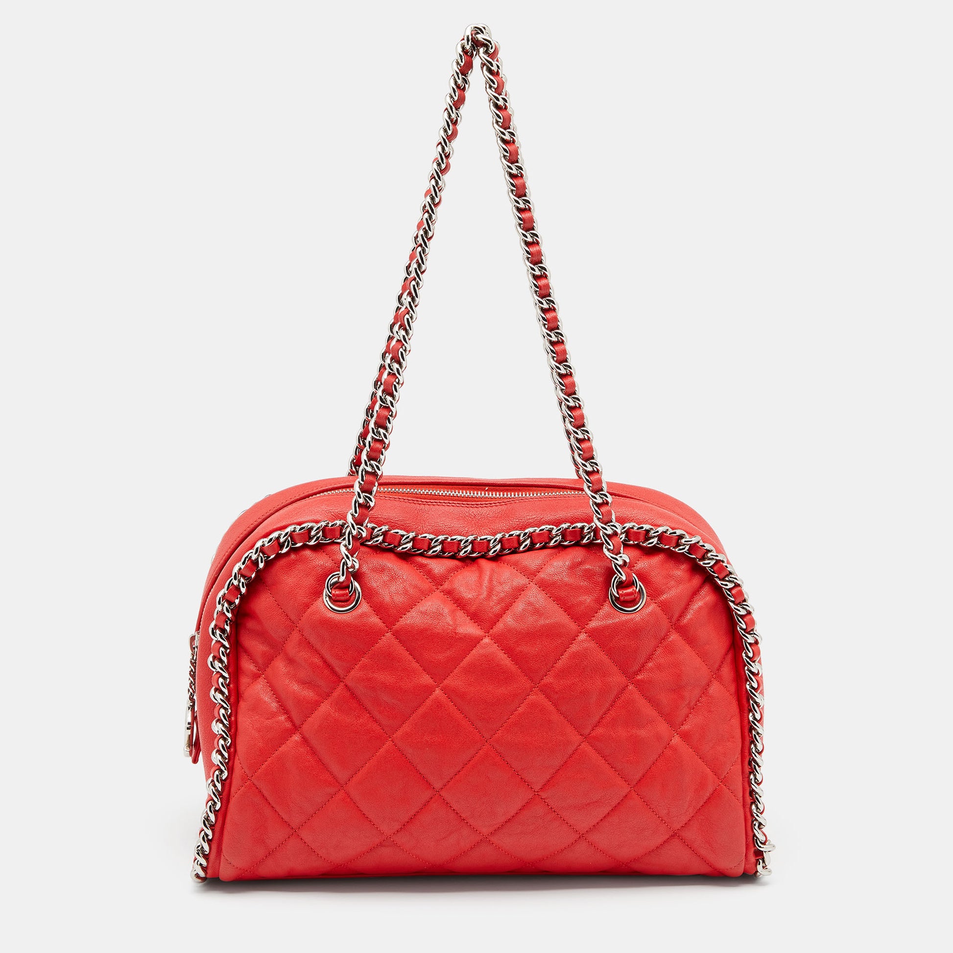 Chanel Dark Grey Quilted Glazed Calfskin Leather Just Mademoiselle Bowling  Bag