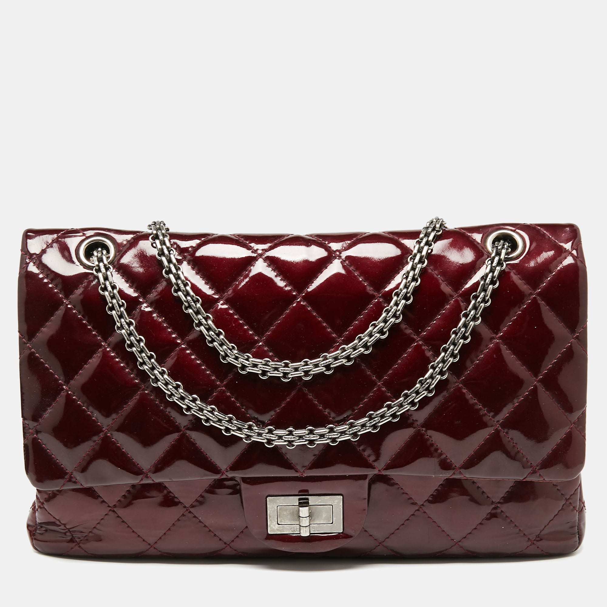 Chanel Burgundy Quilted Patent Leather Reissue 2.55 Classic 227 Flap B