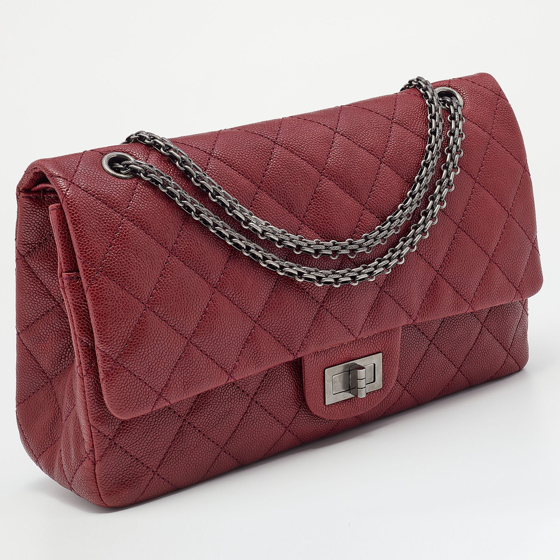 Chanel Red Quilted Caviar Leather Jumbo Reissue 2.55 Classic 227 Doubl