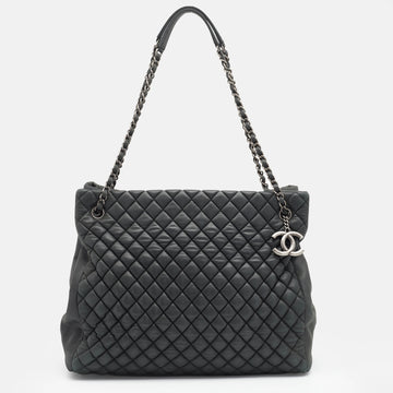 Chanel Dark Grey Quilted Iridescent Leather Large New Bubble Tote