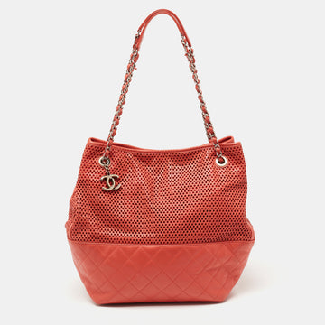 Chanel Orange Perforated Leather Up In The Air Tote