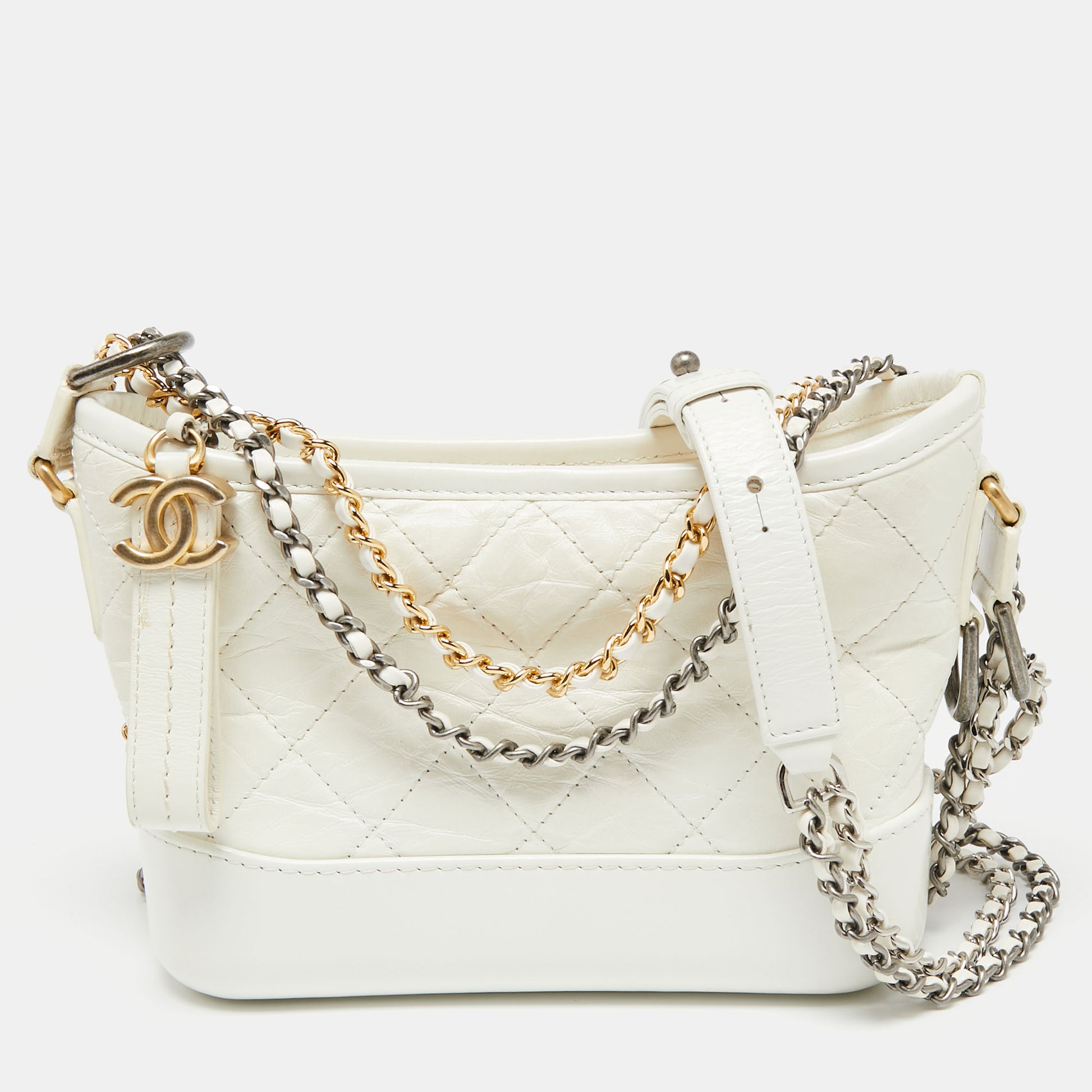 Chanel Aged Calfskin Quilted Large Gabrielle Hobo White