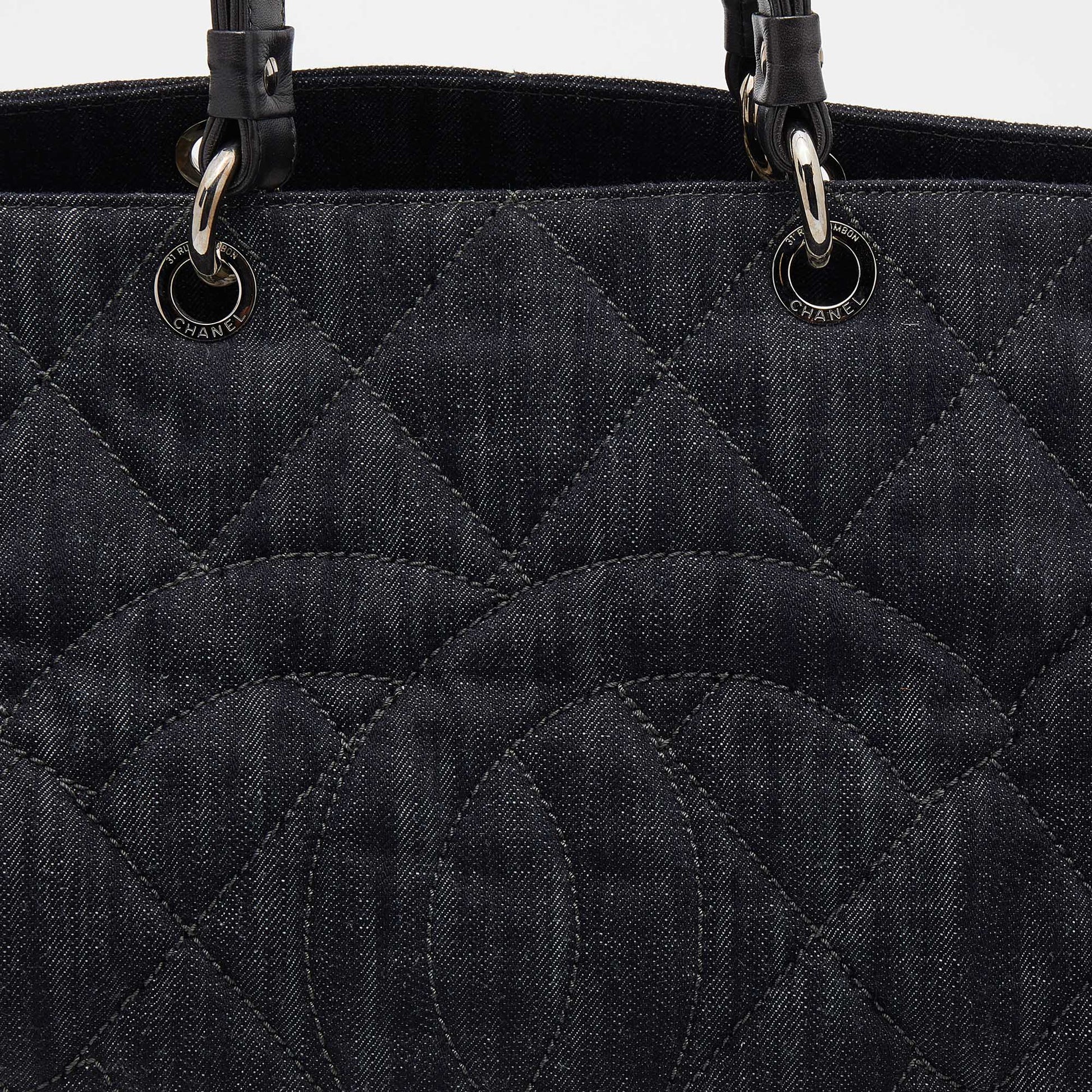Chanel Navy Blue/Grey Quilted Denim and Leather CC Timeless Tote