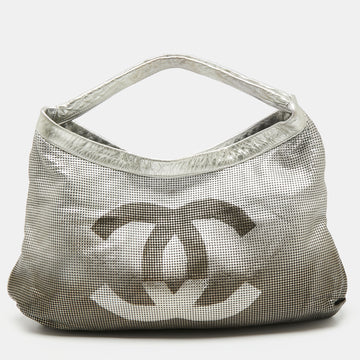 Chanel Ombre Silver Perforated Leather Hollywood CC Hobo