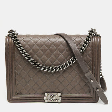 Chanel Grey Quilted Leather Large Boy Flap Bag