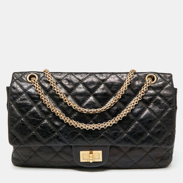 Chanel Black Glossy Quilted Aged Leather Reissue 2.55 Classic 227 Flap Bag