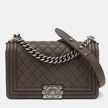 Chanel Dark Brown Quilted Nubuck Leather Medium Boy Bag