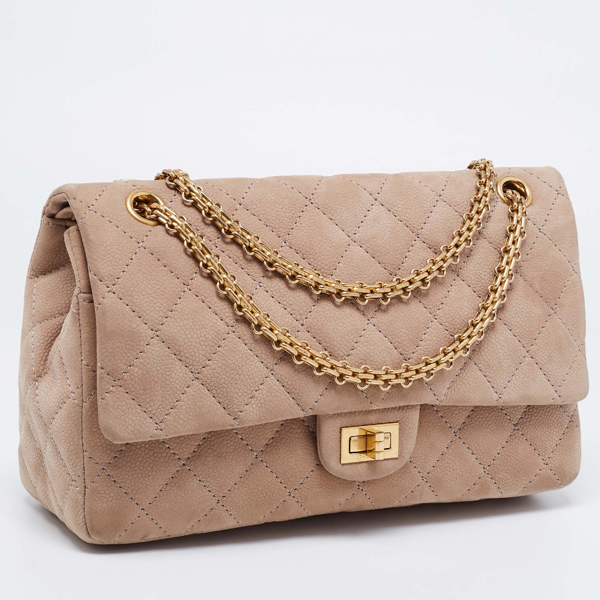 Chanel Beige Quilted Caviar Nubuck Leather Reissue 2.55 Classic 226 Fl