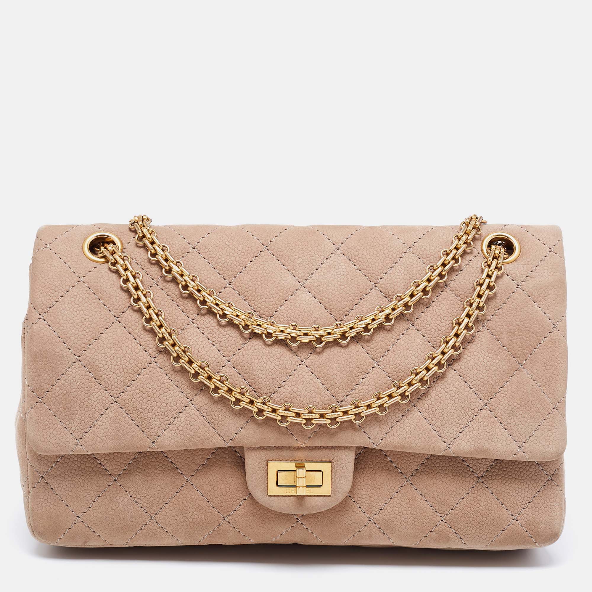 CHANEL Distressed Patent Quilted 2.55 Reissue 226 Flap Beige