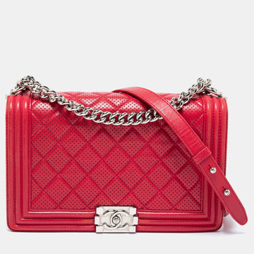 Chanel Red Perforated Quilted Leather New Medium Boy Flap Bag
