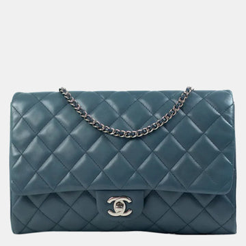 Chanel Blue Leather Single Classic Flap Bag