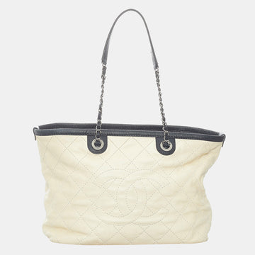 Chanel Black/White Caviar Shopping Tote Bag