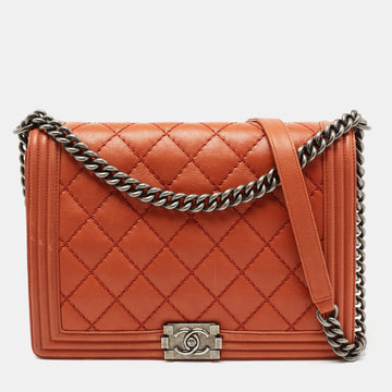 Chanel Rust Quilted Leather Large Boy Bag