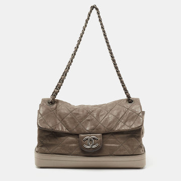 Chanel Grey Quilted Shimmer Leather VIP Flap Bag