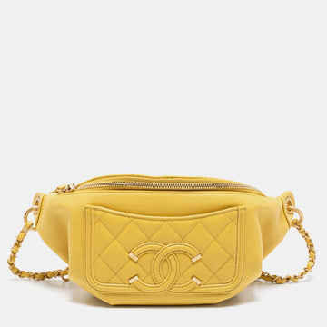 Chanel Yellow Quilted Caviar Leather Filigree Waist Bag