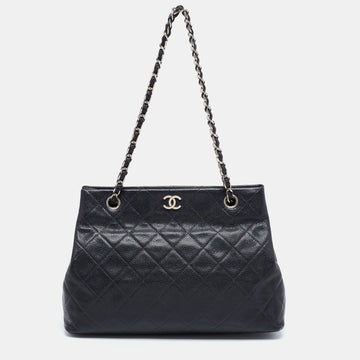 Chanel  Black Quilted Leather Vintage Chain Tote