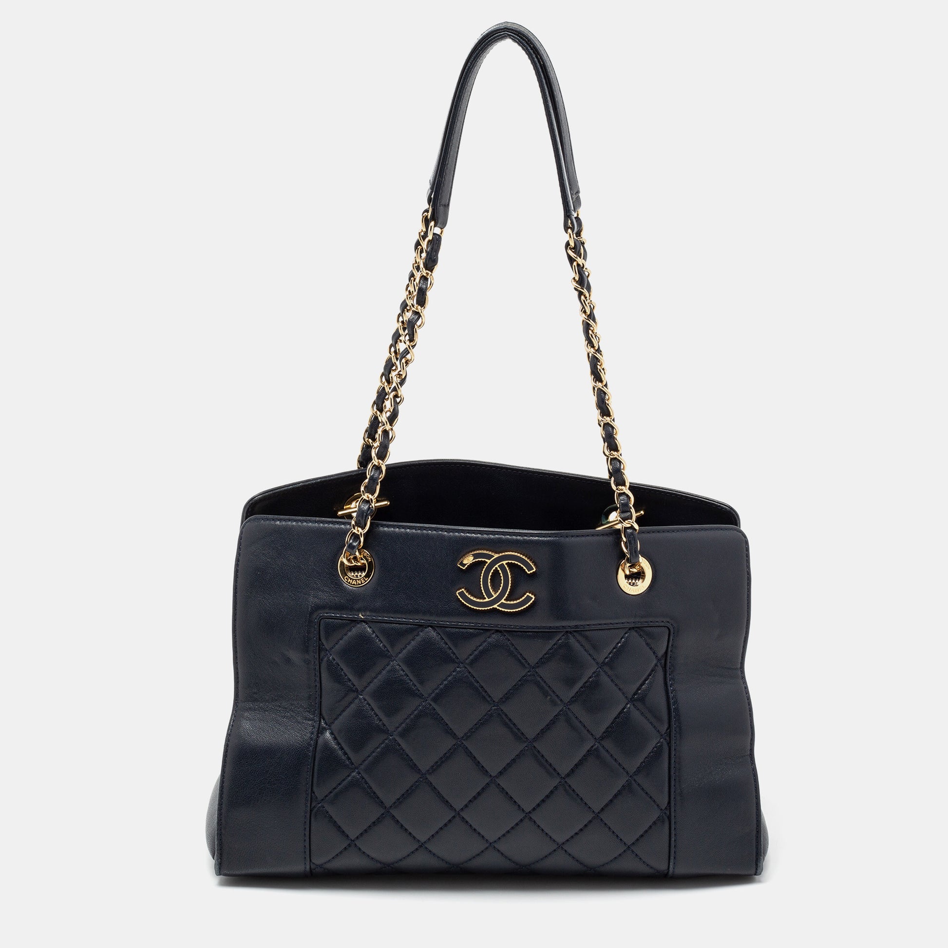 Chanel Blue Quilted Leather Large Shopper Tote