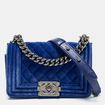 Chanel Blue Quilted Velvet Small Boy Flap Bag