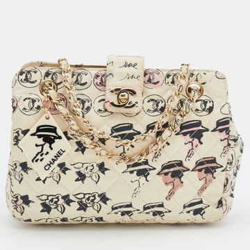 Chanel Cream Coco Graffiti Cambon Quilted Fabric CC  Shoulder Bag
