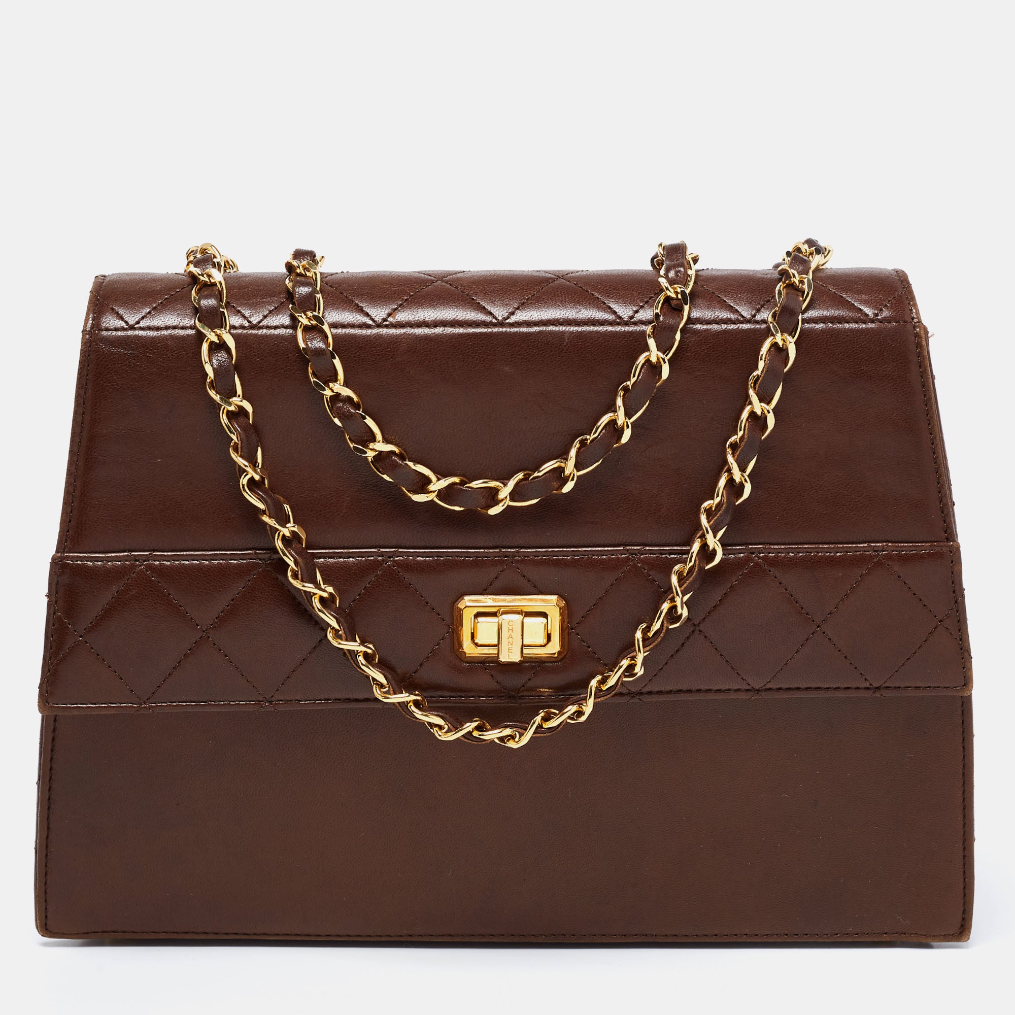 Chanel Brown Leather Vintage Trapezoid Flap Bag