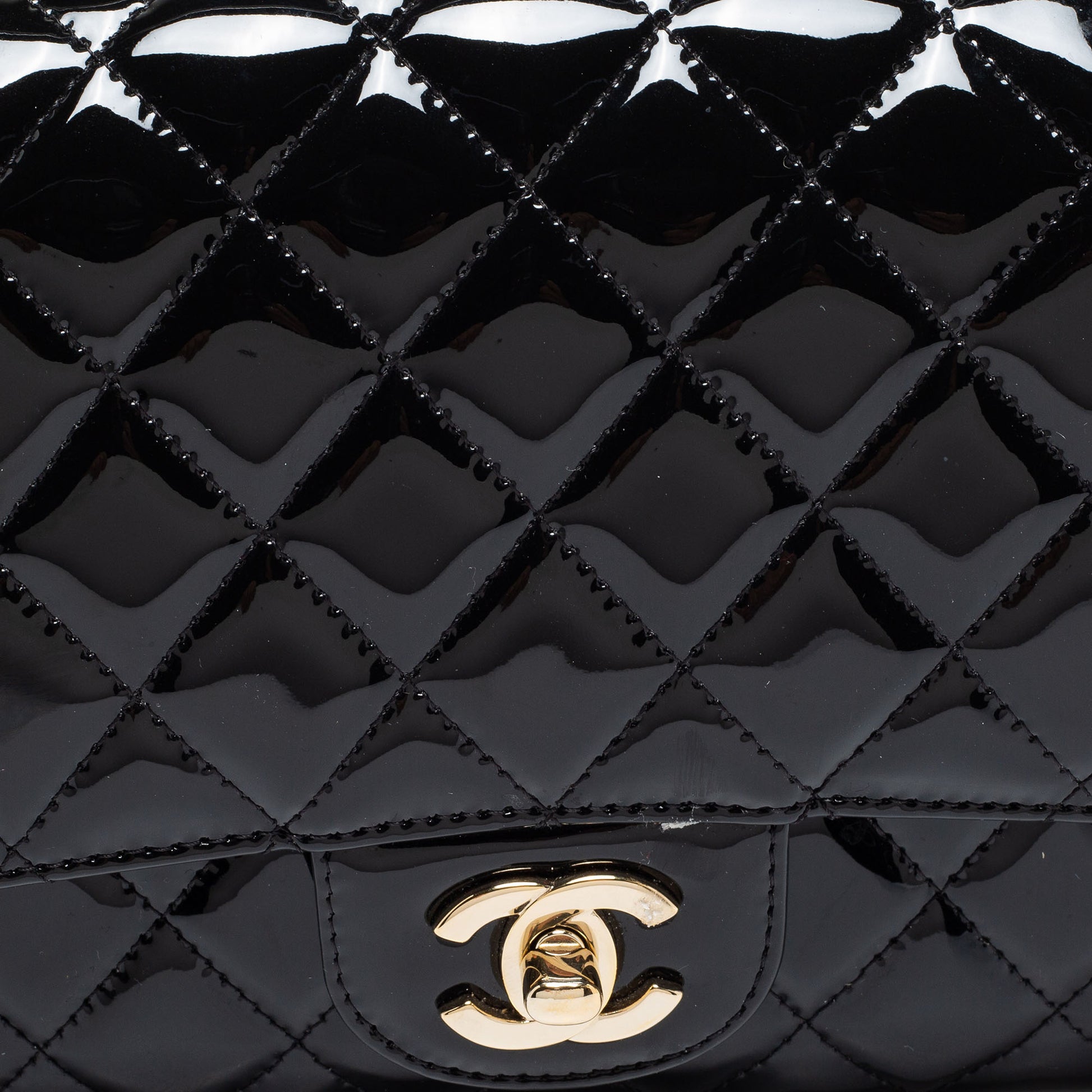 Chanel Black Quilted Patent Leather Medium Classic Double Flap Bag