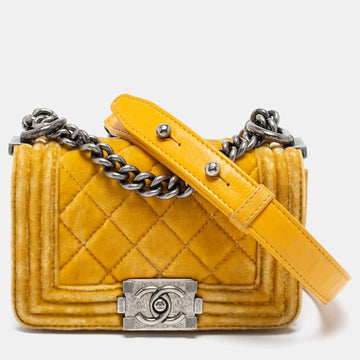 Chanel Yellow Quilted Velvet Mini Boy Flap Bag