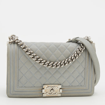 Chanel Grey Quilted Nubuck Leather Medium Boy Bag