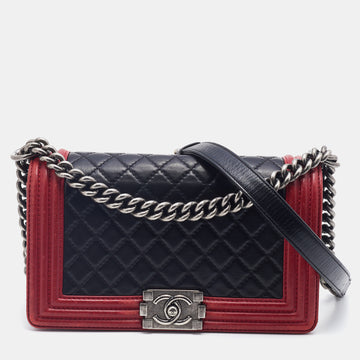 Chanel Black/Red Quilted Leather Medium Boy Flap Bag