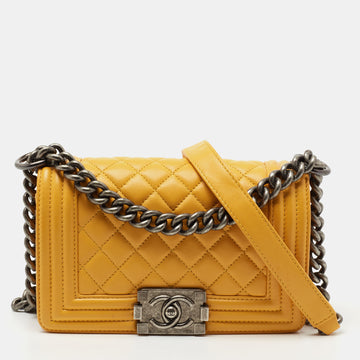 Chanel Mustard Quilted Leather Small Boy Flap Bag