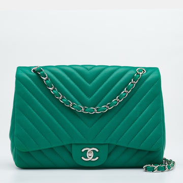 Chanel Green Quilted Leather Jumbo Classic Flap Bag