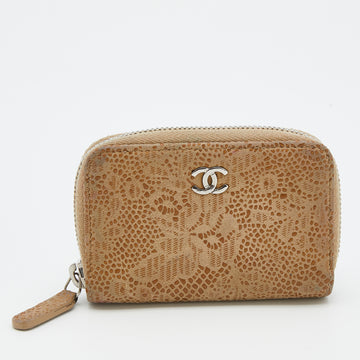 Chanel Beige Textured Leather CC Zip Around Wallet