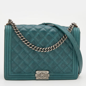 Chanel Green Quilted Leather Large Boy Flap Bag
