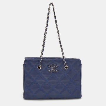 Chanel Blue Quilted Leather Large Shopping Tote