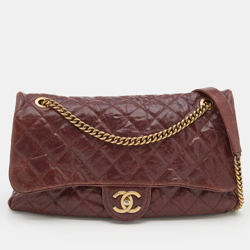 Chanel Brown Quilted Glazed Caviar Leather Jumbo Crave Easy Flap Bag