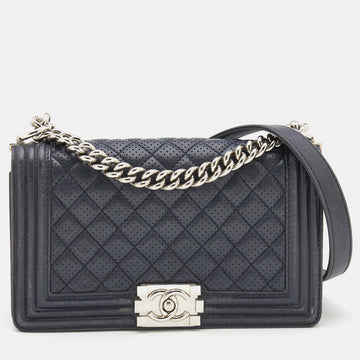 Chanel Blue Quilted Perforated Leather Medium Boy Flap Bag