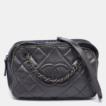Chanel Grey/Black Quilted Leather Small Ballerine Camera Case Bag