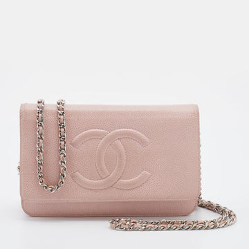 Chanel Pink Caviar Leather Timeless CC WOC Clutch Bag