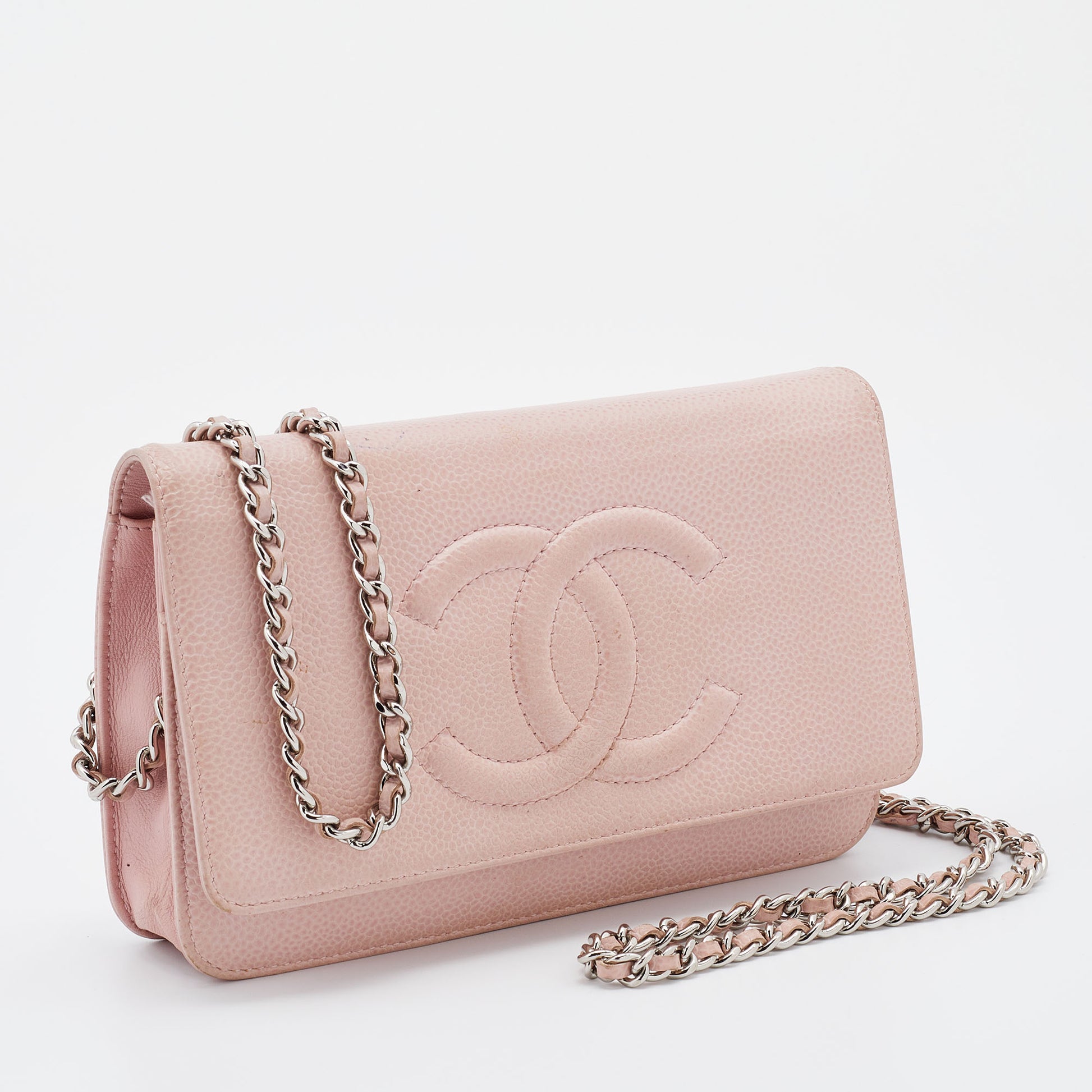 Chanel Quilted CC Chain Wallet on Chain WOC Light Pink Caviar Gold