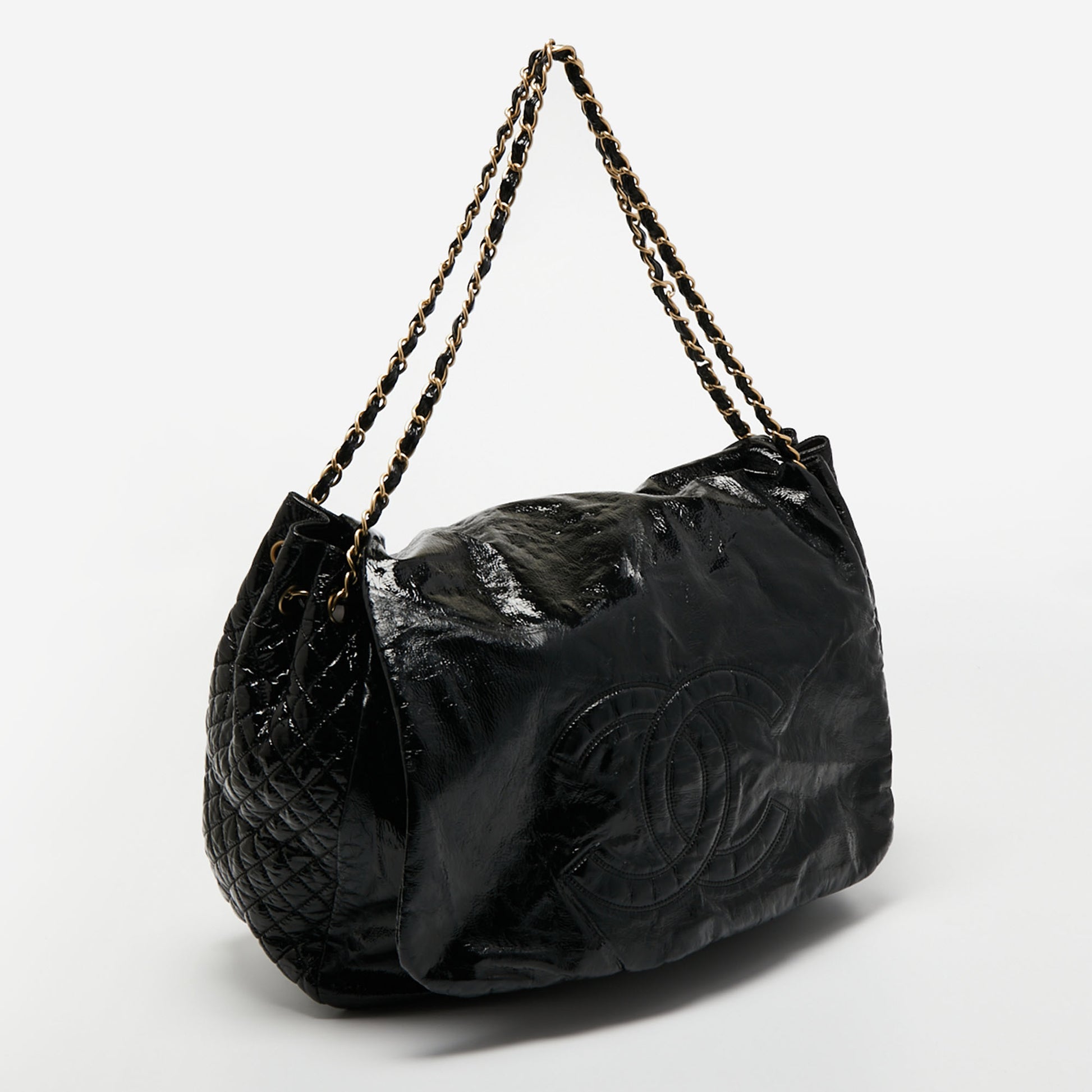 Chanel Black Patent Vinyl Rock and Chain Large Hobo Bag - Yoogi's Closet